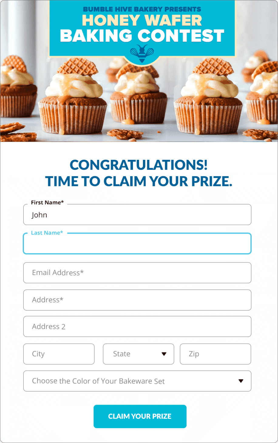 A screenshot of an example of a prize redemption form